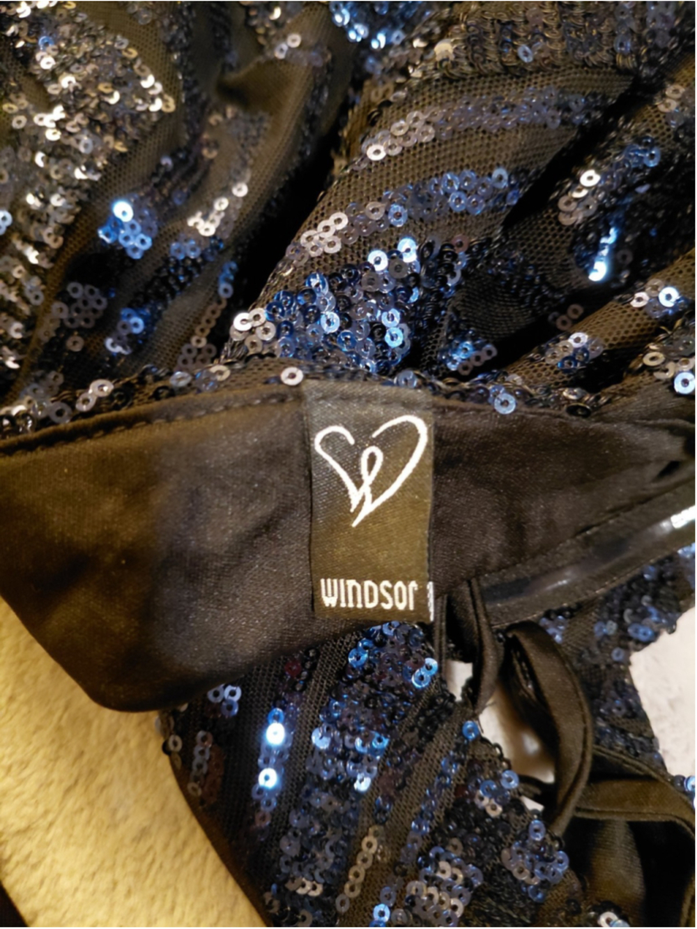 Windsor Blue Black Sequins Mermaid Geometric Lace Up Open Back Prom Dress Gown L - Picture 10 of 11